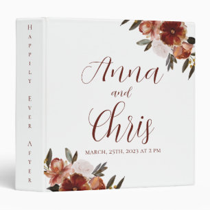 WATERCOLOR FALL FLOWERS WEDDING 3 RING BINDER