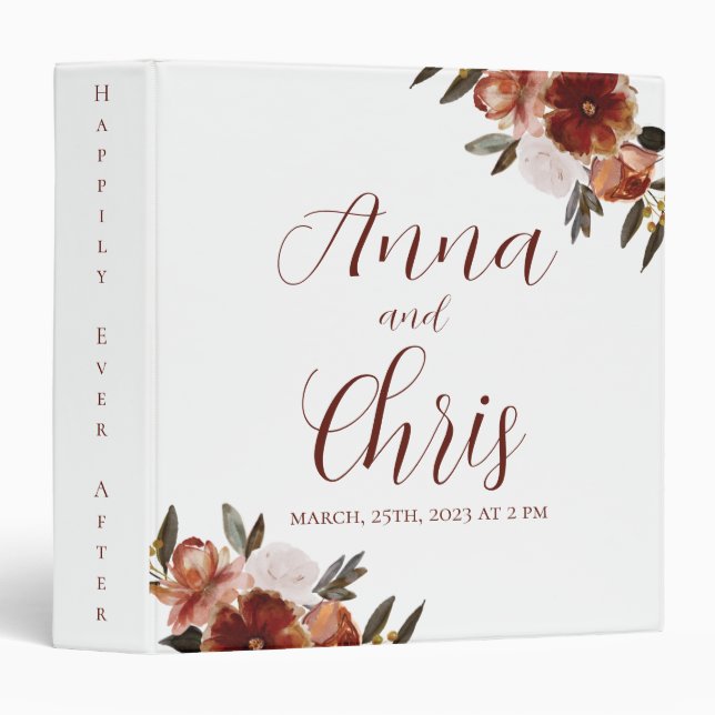 WATERCOLOR FALL FLOWERS WEDDING 3 RING BINDER (Front/Spine)