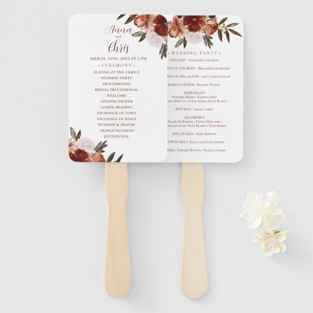 WATERCOLOR FALL FLOWERS WEDDING HAND FAN (Front and Back)