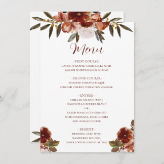 WATERCOLOR FALL FLOWERS WEDDING MENU