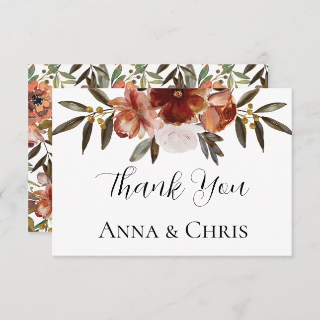 WATERCOLOR FALL FLOWERS WEDDING  THANK YOU CARD (Front/Back)