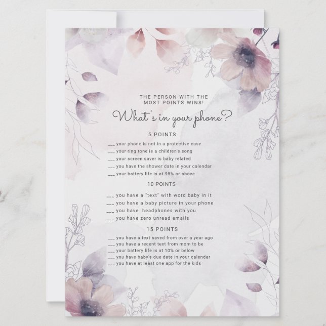 watercolor fall foliag Baby Shower phone game card (Front)