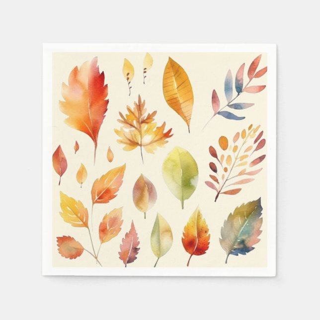 Watercolor Fall Foliage Napkins (Front)