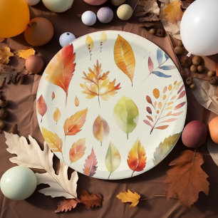 Watercolor Fall Foliage Paper Plates