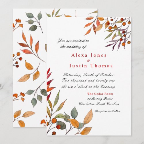 Watercolor Fall foliage wedding Announcement