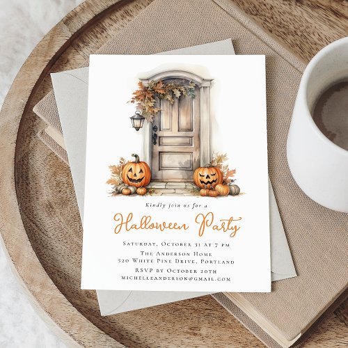 Watercolor Fall Front Porch Halloween Party Invitation