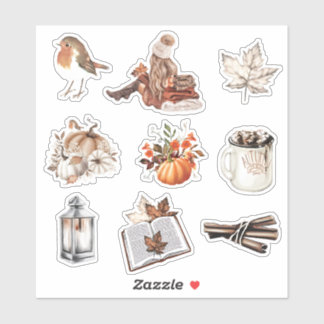 Watercolor Fall girl reading scrapbook stationery Sticker