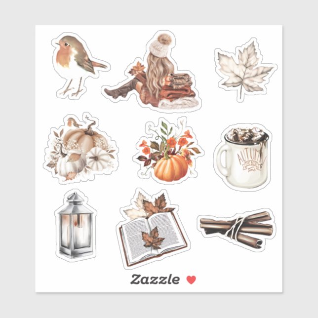 Watercolor Fall girl reading scrapbook stationery Sticker (Sheet)