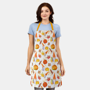 Watercolor Fall Gnomes, Pumpkins And Leaves Apron