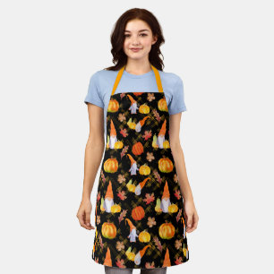 Watercolor Fall Gnomes, Pumpkins And Leaves Apron