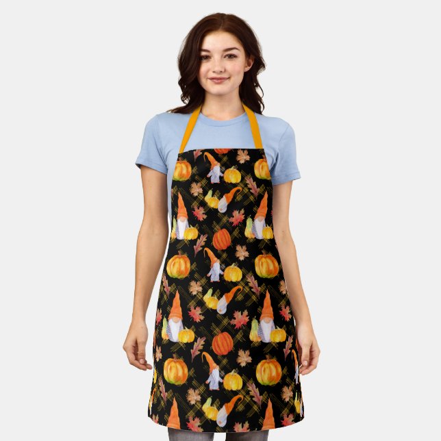 Watercolor Fall Gnomes, Pumpkins And Leaves Apron (Worn)