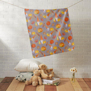 Watercolor Fall Gnomes, Pumpkins And Leaves Baby Blanket