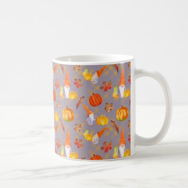 Watercolor Fall Gnomes, Pumpkins And Leaves Coffee Mug (Right)