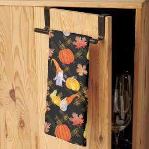 Watercolor Fall Gnomes, Pumpkins And Leaves Kitchen Towel