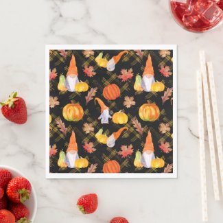 Watercolor Fall Gnomes, Pumpkins And Leaves 