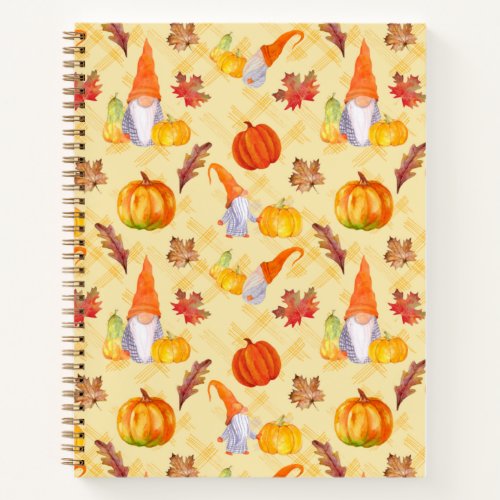 Watercolor Fall Gnomes Pumpkins And Leaves Notebook