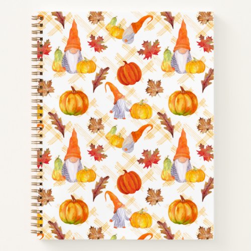 Watercolor Fall Gnomes Pumpkins And Leaves Notebook