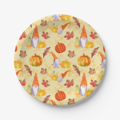 Watercolor Fall Gnomes Pumpkins And Leaves Paper  Paper Plates