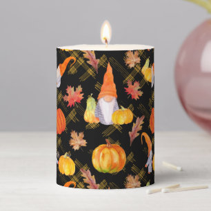 Watercolor Fall Gnomes, Pumpkins And Leaves Pillar Candle