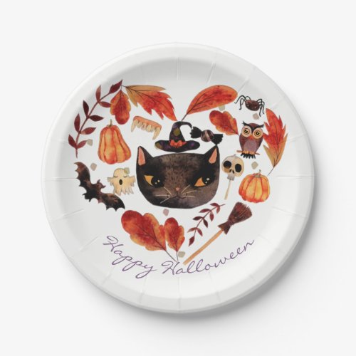 Watercolor Fall Halloween Baby Shower Whimsical Paper Plates