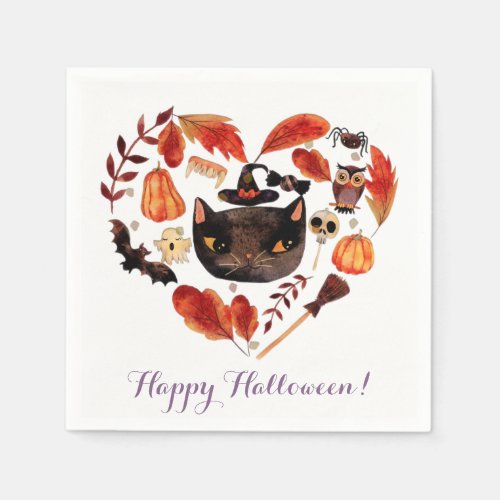Watercolor Fall Halloween Party Cute Whimsical Napkins