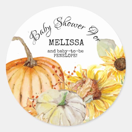 Watercolor Fall Harvest Pumpkin Sunflower Baby Classic Round Sticker