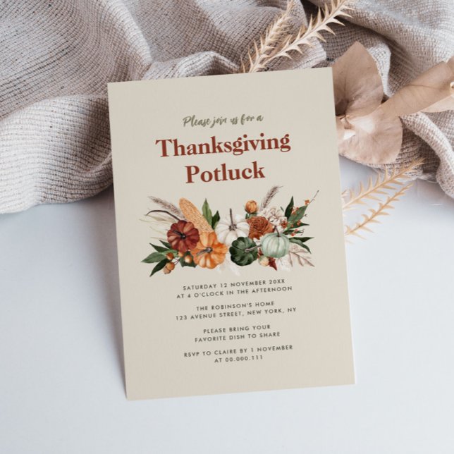 watercolor fall harvest thanksgiving potluck invitation (Creator Uploaded)