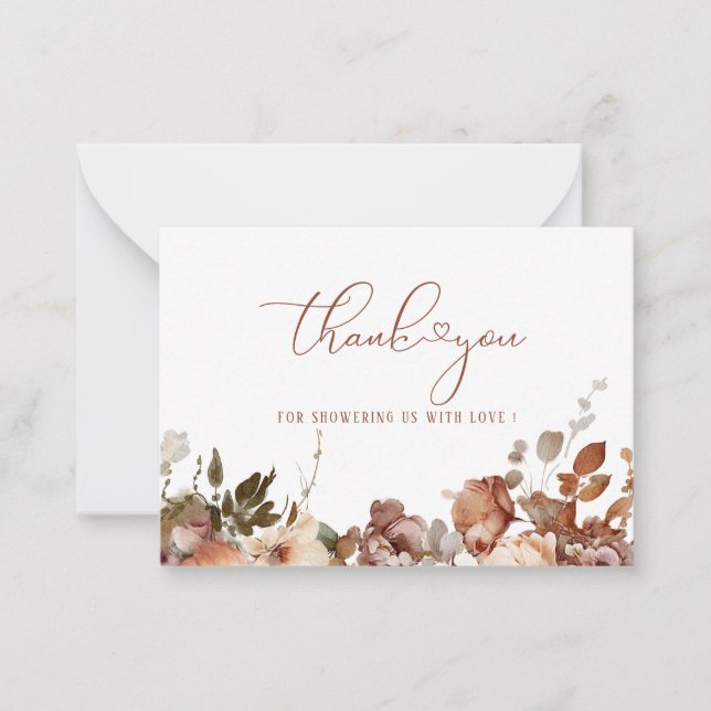 Watercolor Fall in love Bridal ShoweFlat Note Card (Front)