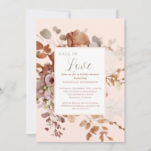 Watercolor Fall In Love Floral Bridal Shower Invitation