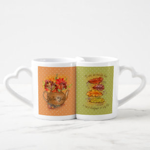 WATERCOLOR FALL LEAVES AND PITCHER COFFEE MUG SET