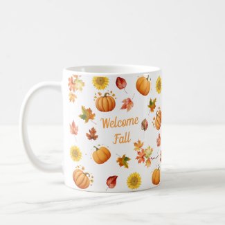 Watercolor Fall Leaves and Pumpkins