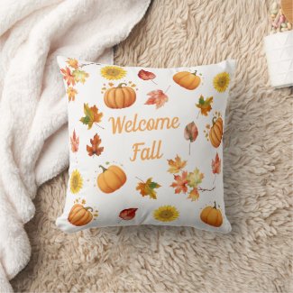 Watercolor Fall Leaves and Pumpkins