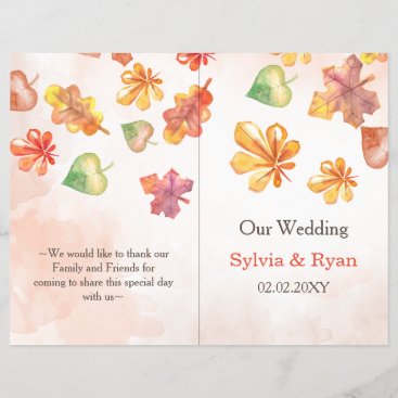Watercolor Fall Leaves bookfold Wedding program
