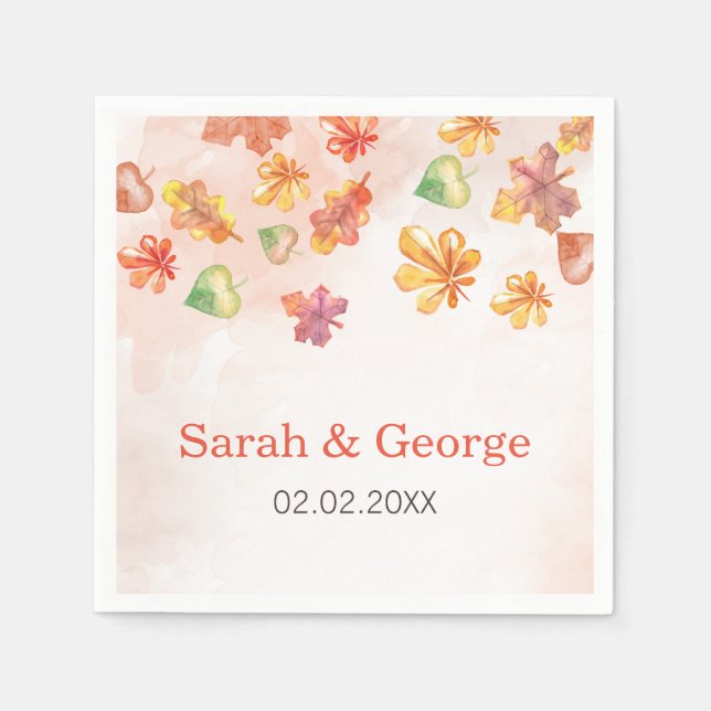Watercolor Fall Leaves Fall personalized napkins (Front)