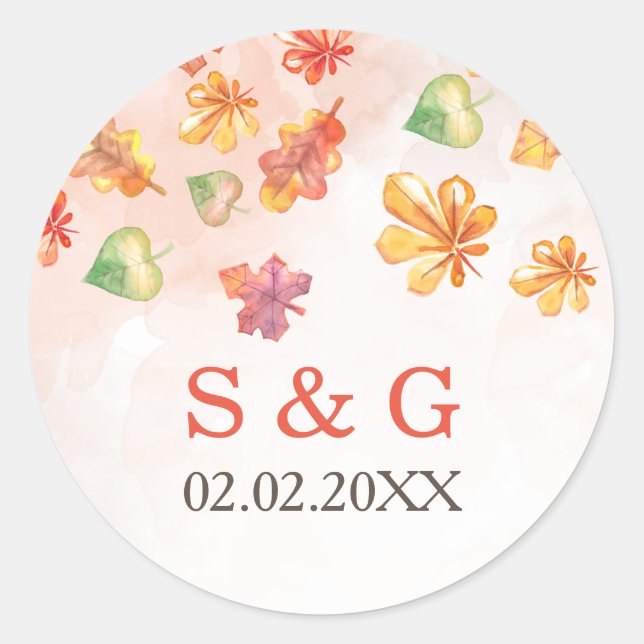 Watercolor Fall Leaves Fall wedding favors sticker (Front)