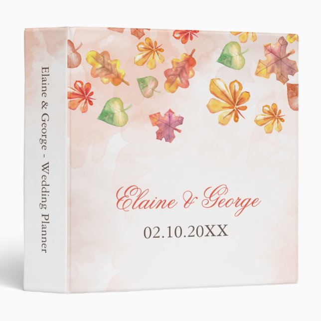 Watercolor Fall Leaves Fall wedding Planner Binder (Front/Spine)