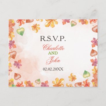 Watercolor Fall Leaves Fall wedding rsvp Invitation Postcard