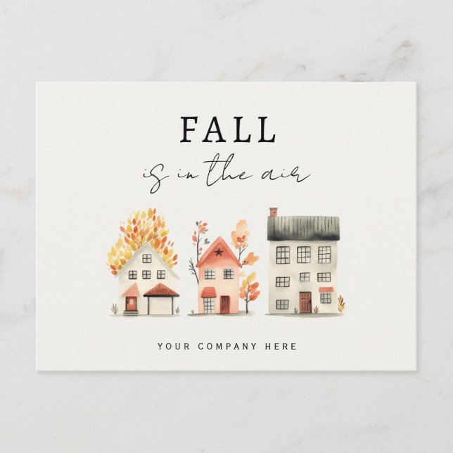 Watercolor Fall Leaves House Realty Promotional Postcard (Front)