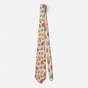 Watercolor Fall Leaves Seamless Pattern Neck Tie