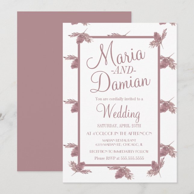 Watercolor Fall Leaves Simple Blush Wedding Invitation (Front/Back)