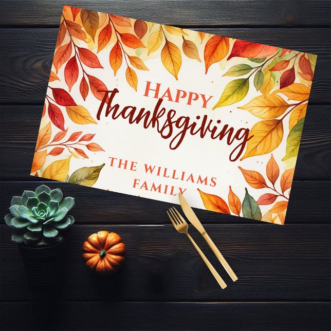 Watercolor Fall Leaves Thanksgiving Paper Placemat (Creator Uploaded)