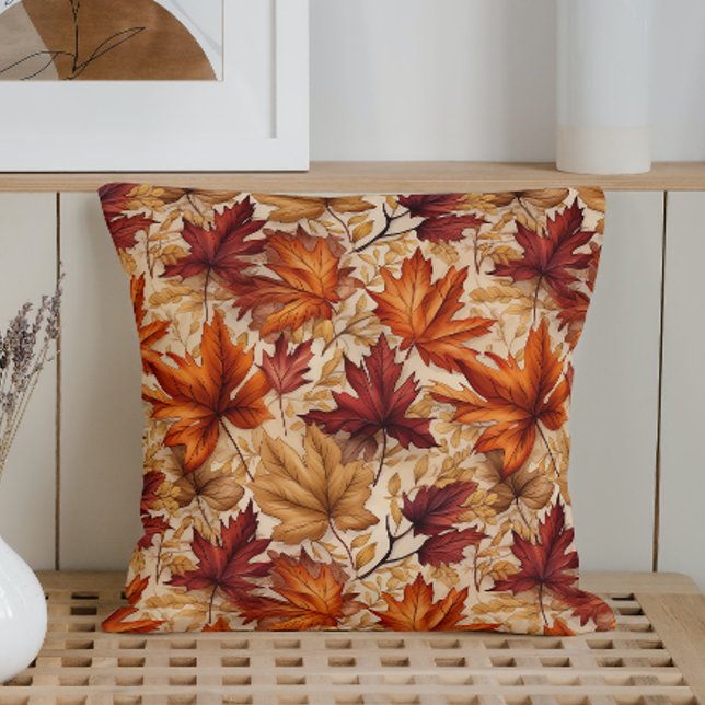 Watercolor Fall Leaves Throw Pillow (Creator Uploaded)