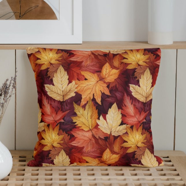 Watercolor Fall Leaves Throw Pillow (Creator Uploaded)