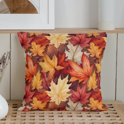 Watercolor Fall Leaves Throw Pillow