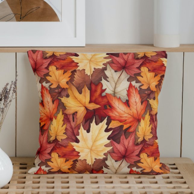 Watercolor Fall Leaves Throw Pillow (Creator Uploaded)