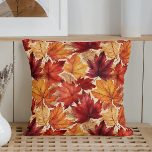 Watercolor Fall Leaves Throw Pillow