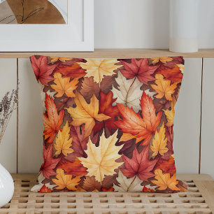 Watercolor Fall Leaves Throw Pillow