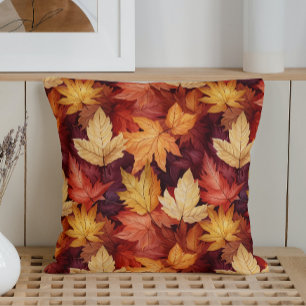 Watercolor Fall Leaves Throw Pillow