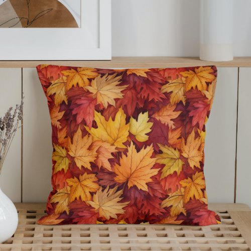 Watercolor Fall Leaves Throw Pillow