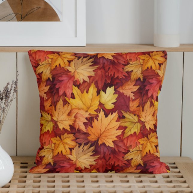 Watercolor Fall Leaves Throw Pillow (Creator Uploaded)